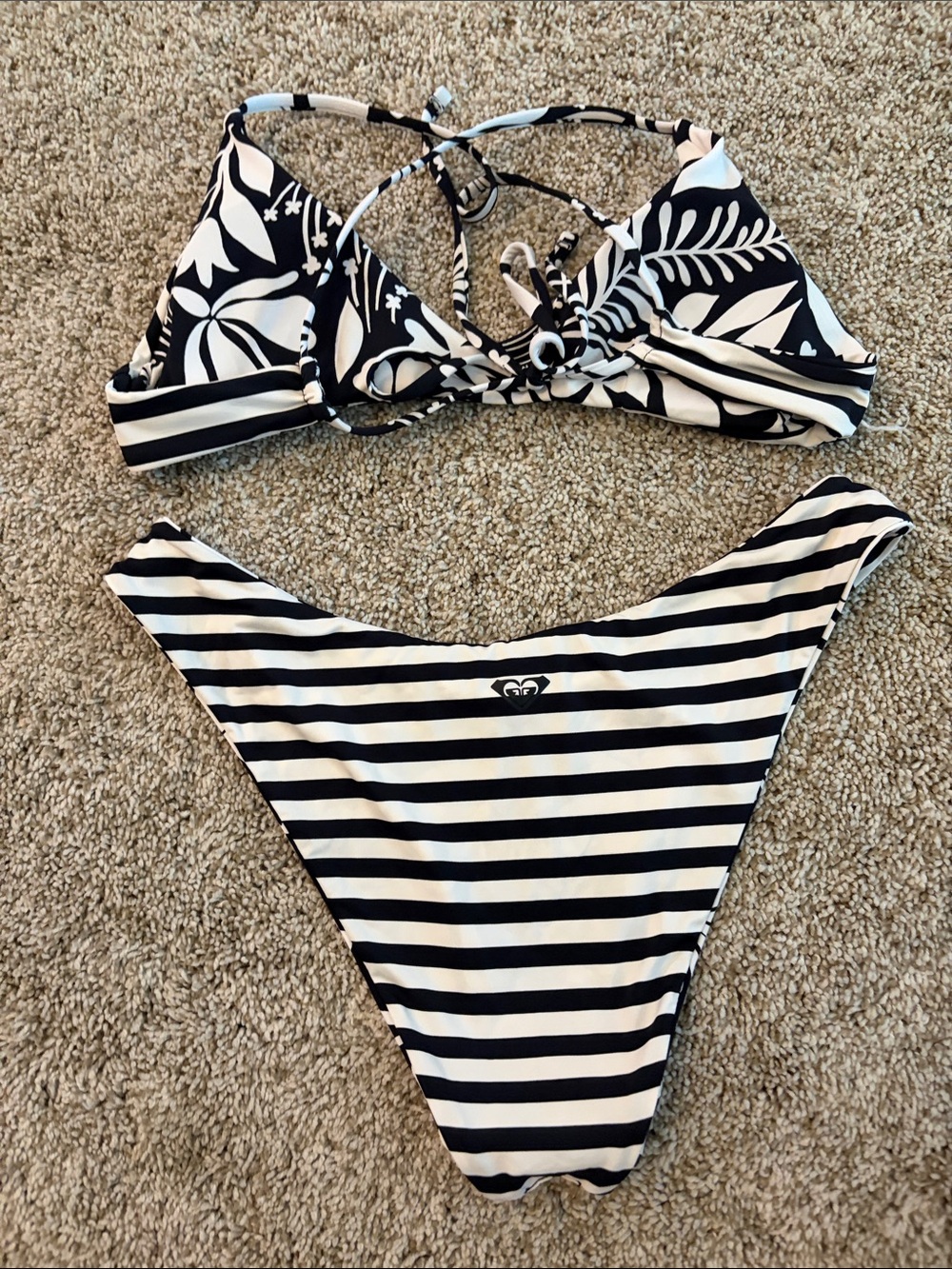 Roxy Black and White Floral & Stripe Reversible Bikini Set - Picture 5 of 5